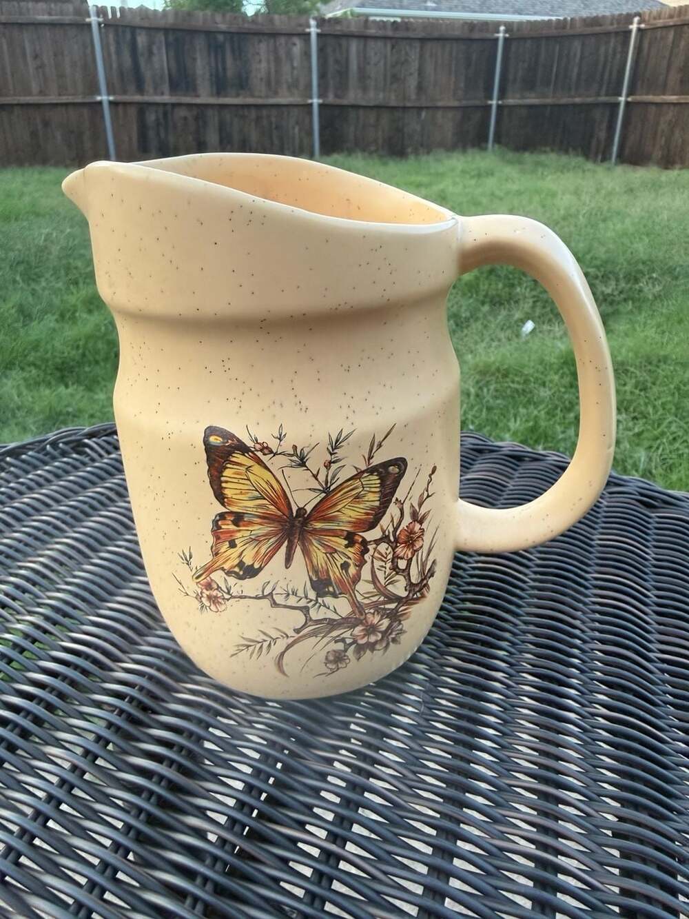 Vintage Treasure Craft Butterfly Speckled Stoneware Pitcher
